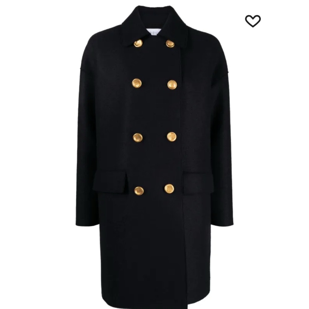Gold and Blue Pea Coat with Notched Lapel